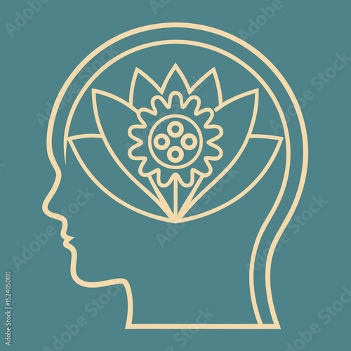 Floral bloom within a mind, a symbol of inner peace and growth, silhouette vector