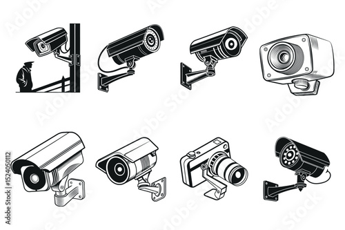 Classic CCTV Camera Icons Vector Silhouette Pack