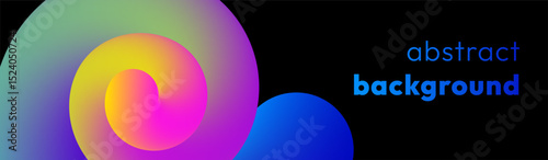 Vibrant abstract background with colorful gradient lines, smooth tubular shapes and black backdrop. Fluid vivid wavy rainbow ribbon in the form of loops or spirals. Trendy dynamic futuristic banner
