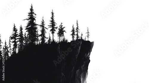 Dramatic Black and White Silhouette of Pine Trees on a Clifftop
