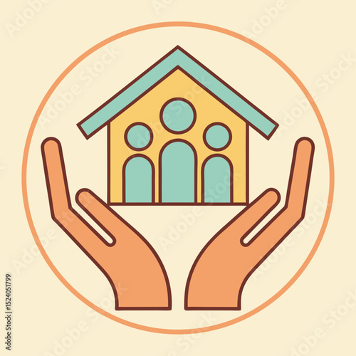 Family home held in caring hands, a symbol of protection and support silhouette vector