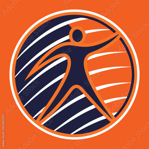 Stylized human figure with outstretched arms inside a striped circle on orange background, silhouette vector