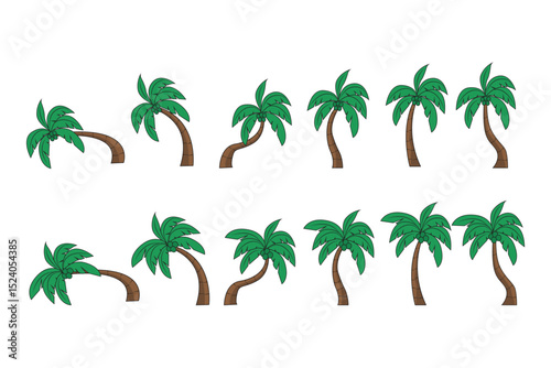 Set of Cartoon Coconut Palm Tree Illustrations