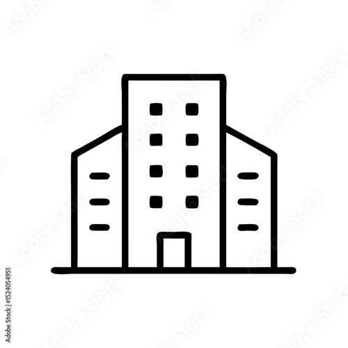 Minimalist outline icon of a modern multi-story apartment building.
