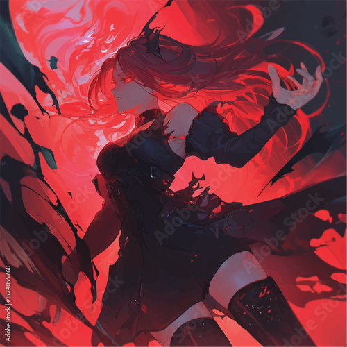 Crimson Enchantress Dark Fantasy Digital Painting
