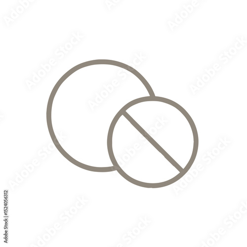 Minimal line art icon of two overlapping pills, one with a score line, representing medication, tablets, and pharmaceutical treatment