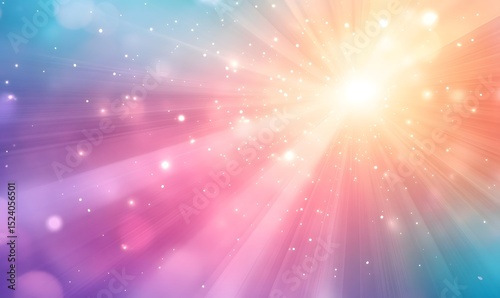 A captivating abstract display of radiant light bursts forth in a kaleidoscope of pastel hues, a vibrant interplay of color and energy evokes feelings of positivity and enlightenment.