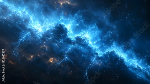 Cosmic energy surges through the vast expanse of space, a mesmerizing display of celestial lightning illuminating the dark nebula.
