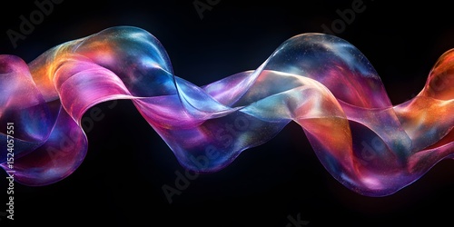 A vibrant and dynamic abstract flowing ribbon of color, creating a sense of movement and fluidity, against a deep black backdrop. Perfect for adding a splash of color and visual interest.
