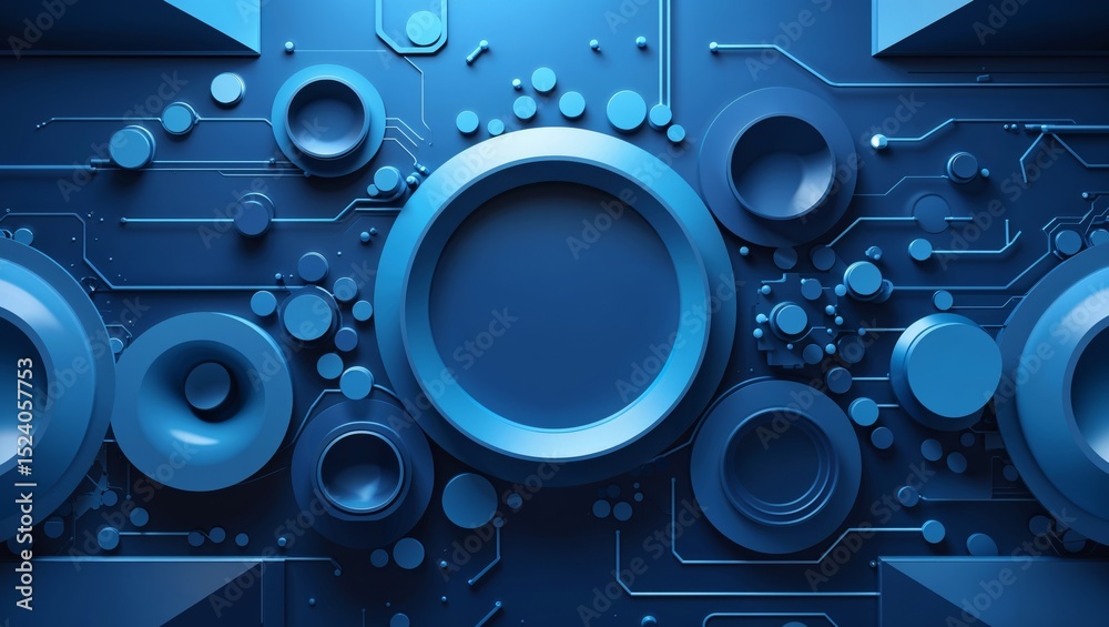 Fototapeta premium Abstract blue background with waves and bubbles elements