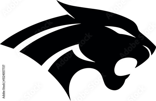 Aggressive black cougar head silhouette logo design graphic art puma icon team white image animal vector symbol