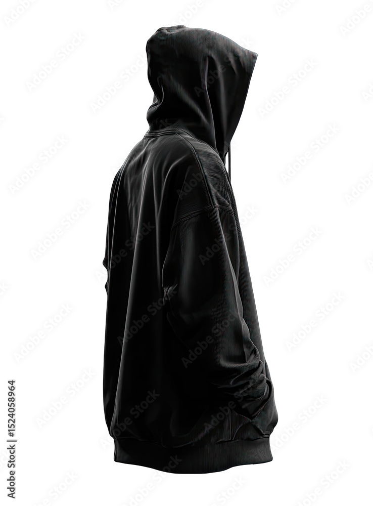 Dark hoodie, profile view. Silhouette of a person wearing a black hooded sweatshirt Dark hoodie, profile view. Silhouette of a person wearing a black hooded sweatshirt