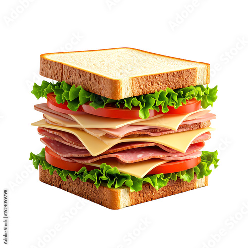 Delicious sandwich with ham cheese lettuce and tomato on a black background isolated on transparent background