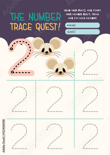 Cute kawaii worksheet for kids featuring fun printable number tracing to support early math skills and handwriting practice in a colorful educational format.