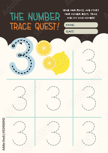 Cute kawaii worksheet for kids featuring fun printable number tracing to support early math skills and handwriting practice in a colorful educational format.
