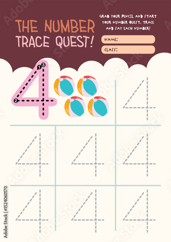 Cute kawaii worksheet for kids featuring fun printable number tracing to support early math skills and handwriting practice in a colorful educational format.