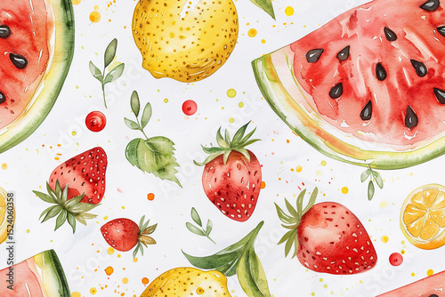 Vibrant seamless pattern featuring fresh fruits and bright colors
