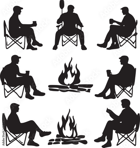 Vector silhouette of a sitting businessman on chair. Isolated vector on  white background.