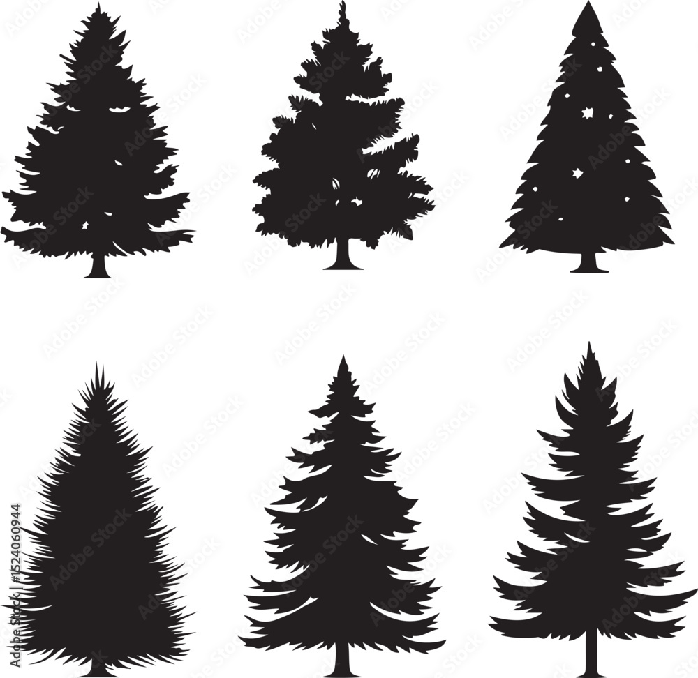Christmas trees silhouette set vector art illustration. Christmas trees silhouette set vector art illustration.