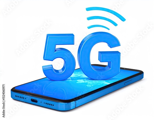 Blue smartphone with 5G logo and wifi signal