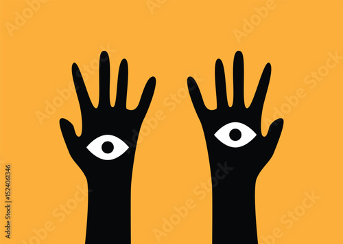 Esoteric Witchcraft Hands with Magic Eye Flat Style. Religion, culture and spiritual belief concept vector art