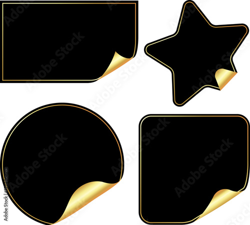 Set of stickers sheets black gold background