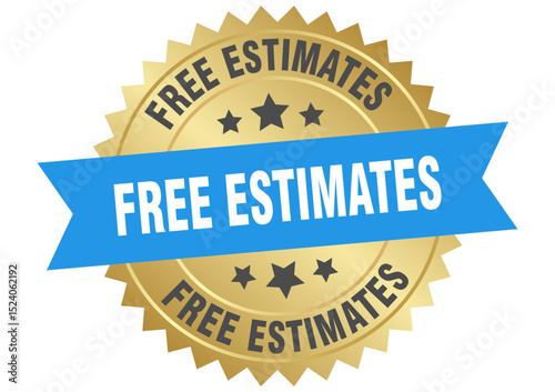 free estimates. free estimates round blue and gold label isolated on transparent background