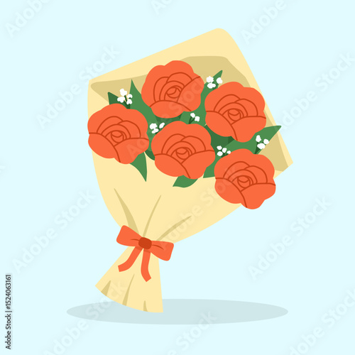 bouquet of red roses wrapped with ribbon. Great for weddings, graduation, or romantic celebration graphics