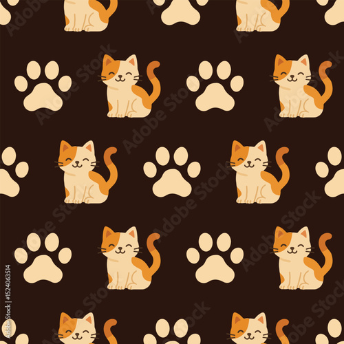 Cats and Paws Cute Seamless Print