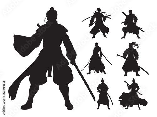 Silhouettes of Powerful Samurai Warriors in Action