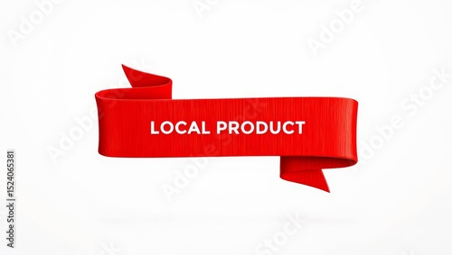 Red ribbon banner with text local product on white background.