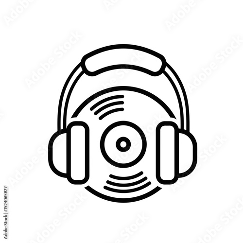 Vinyl record with headphones icon representing music and sound