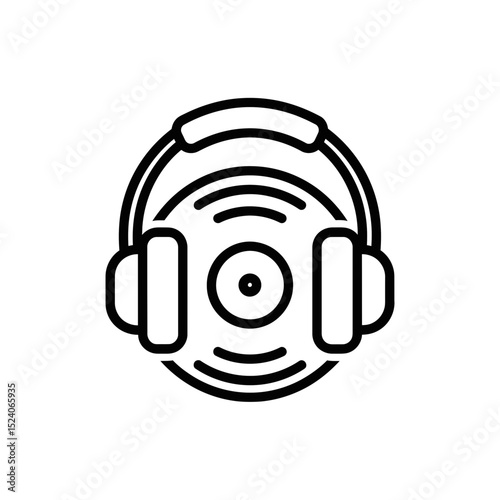 Vector icon of headphones with vinyl record symbolizing music