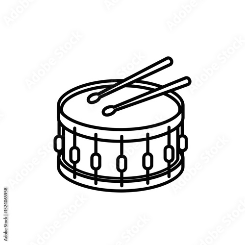 Vector icon of a drum with sticks representing music and rhythm