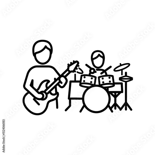 Musicians playing guitar and drums in a band setting