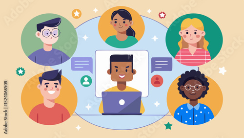 Diverse team members in a virtual meeting illustration