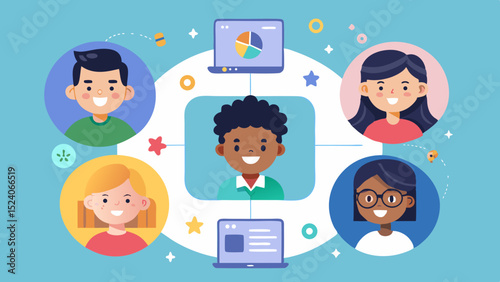 Diverse team connected by laptops in a virtual meeting