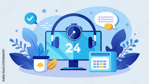 Illustration of twenty four hour customer service setup