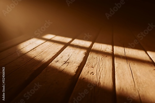A Rustic Wooden Floor Bathed in Sunlight Streaming Through a Window