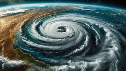 A breathtaking depiction of a massive hurricane forming above the dynamic and swirling ocean surface.