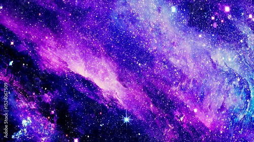 Purple space with stars and galaxy