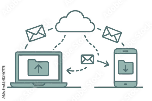 Cloud computing network with laptop and devices technology illustration
