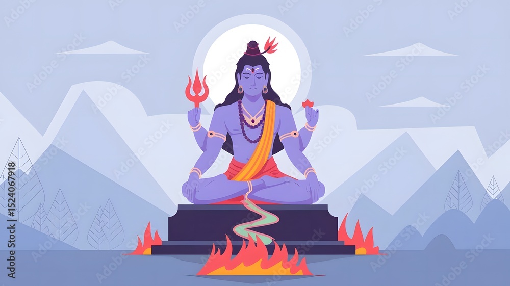 Fototapeta premium A flat style wallpaper illustration of Lord Shiva in meditation.