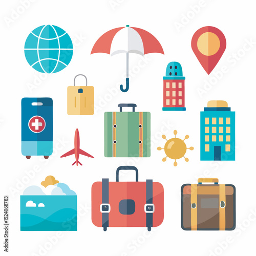 Modern travel accessories and destination vector pack 