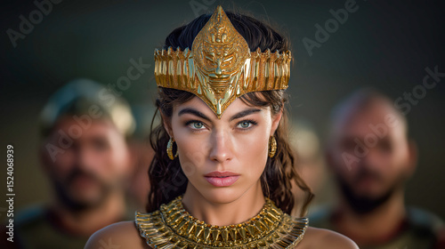 Elegant portrait of a biblical queen, radiating beauty, dignity, and strength, adorned in ancient royal attire.
