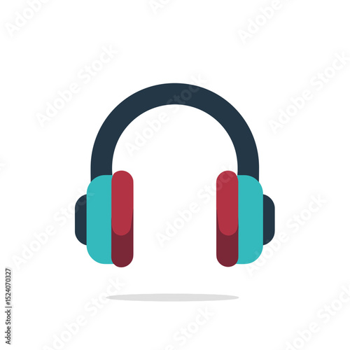 Flat Vector Illustration of Headphones with Blue, Red, and Black Accents for Audio Listening