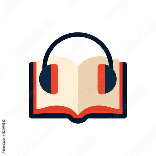 Audiobook Concept Illustration: Open Book with Headphones, Representing Listening to Literature and Educational Content