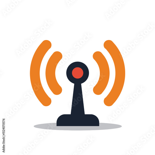 Simple Flat Design Illustration of a Wireless Signal Tower with Orange Waves Emanating from the Antenna