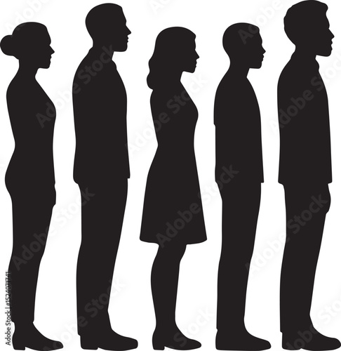Vector silhouettes of women showcasing diverse body shapes, fashion, and beauty