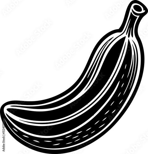 Bold black and white banana vector illustration depicting healthy food and dietary fiber for nutritional concepts and designs